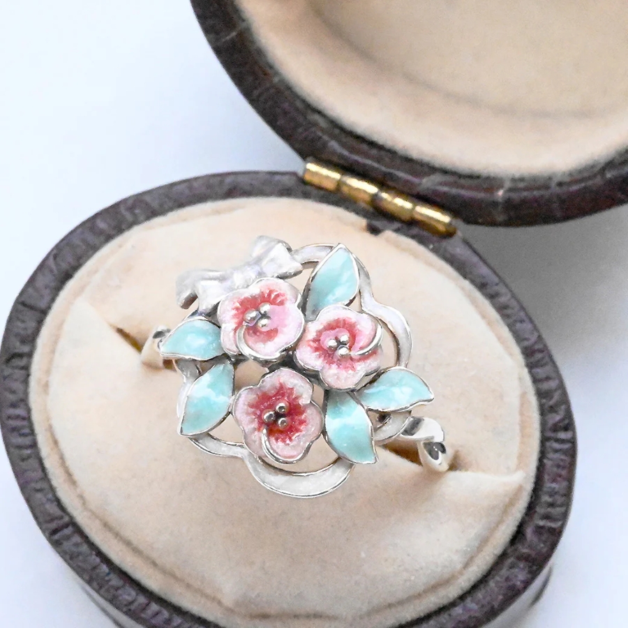 【202R1120-1】SV　花飾りのエナメル　リング