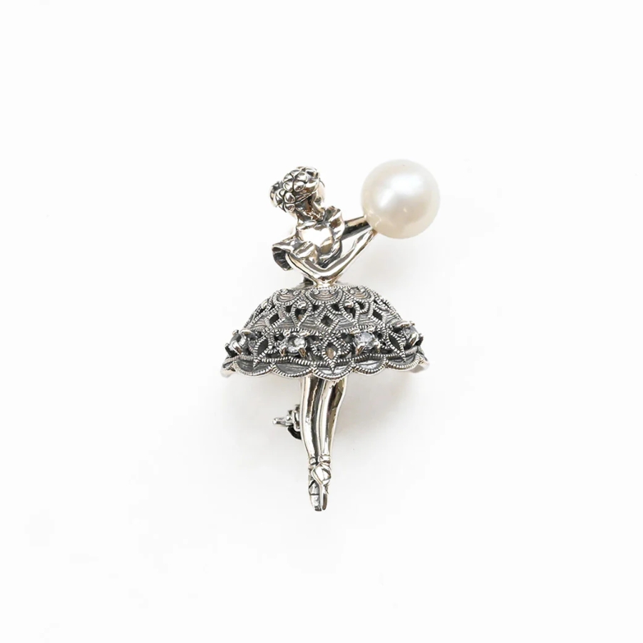 【204C1394-WTF】SV　パール　夢みる踊り子　ブローチペンダント