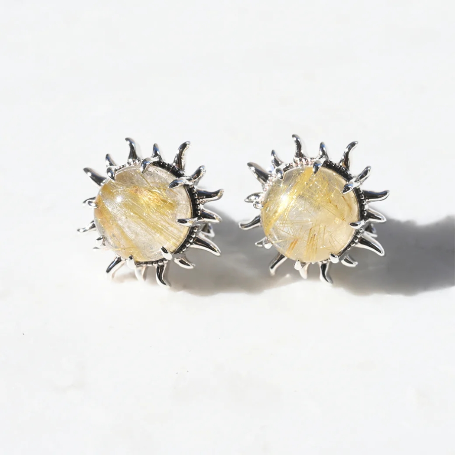 【202E0611-TY】SV　ルチルクォーツ　太陽のイヤリング/ピアス