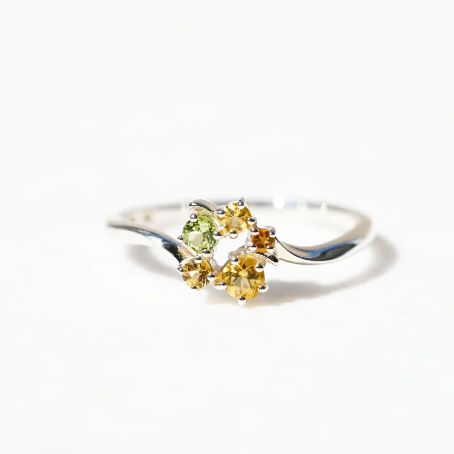 【202R1152】SV　シトリン＆ペリドット　ミモザ　リング