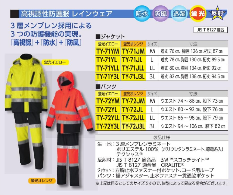 高視認性防護服レインウェア　蛍光イエロー