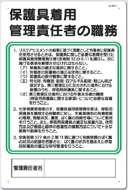 93-H　保護具着用管理責任者の職務