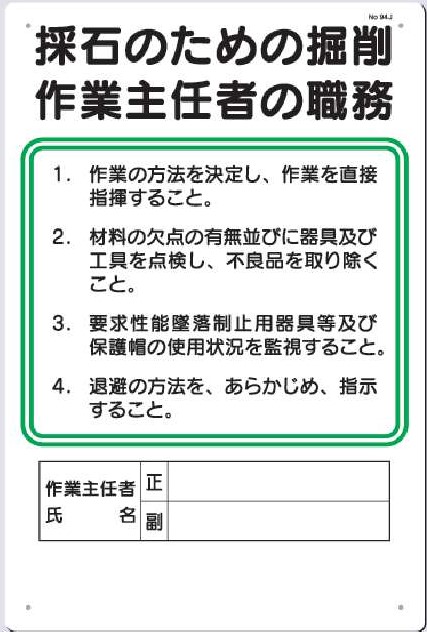 94-J　採石のための掘削作業主任者の職務