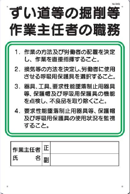 94-Q　ずい道等の掘削等作業主任者の職務