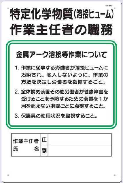 94-V　特定化学物質（溶接ヒューム）作業主任者の職務