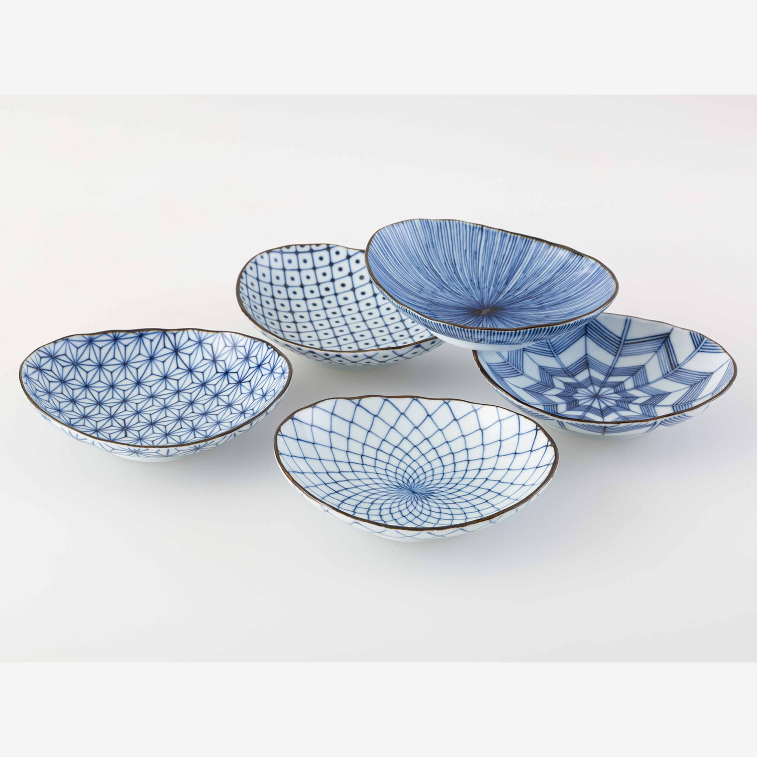 古染絵変り 楕円取鉢揃