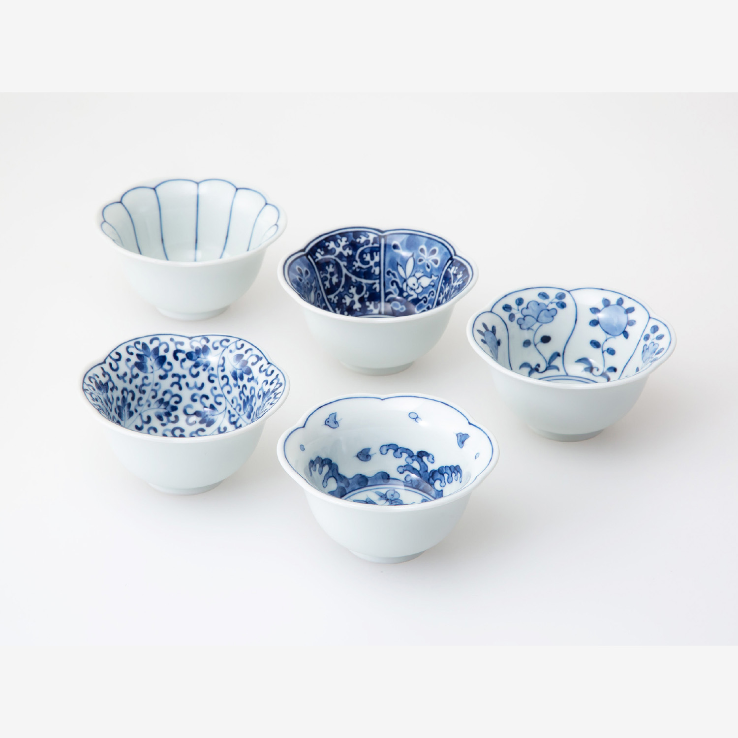 藍文様 花型小付揃