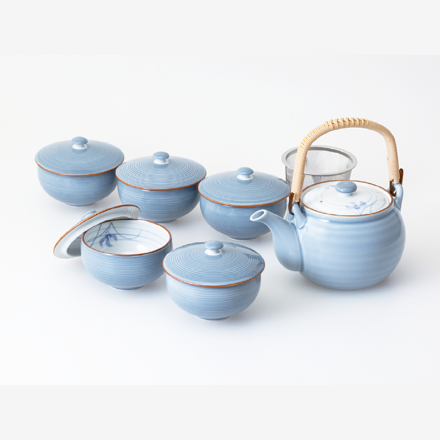 グレー蘭 蓋付茶器揃