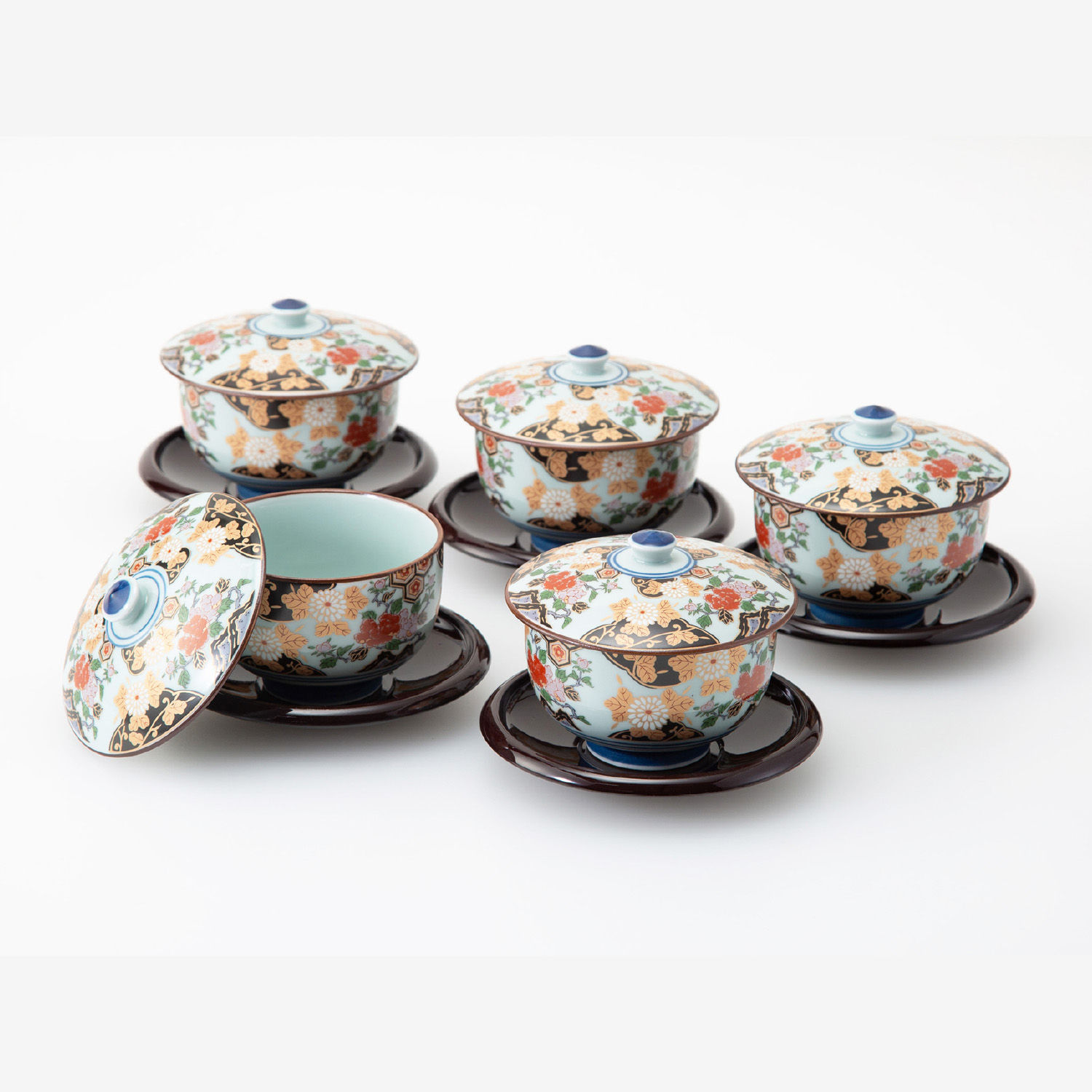 亀甲岩牡丹 茶托付汲出揃