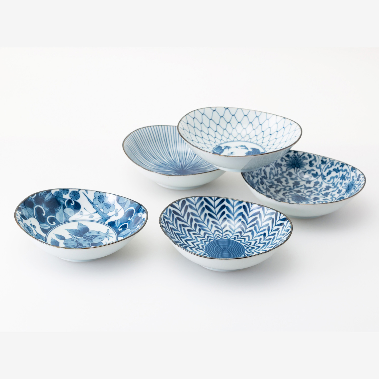 藍絵変り 楕円鉢揃 M