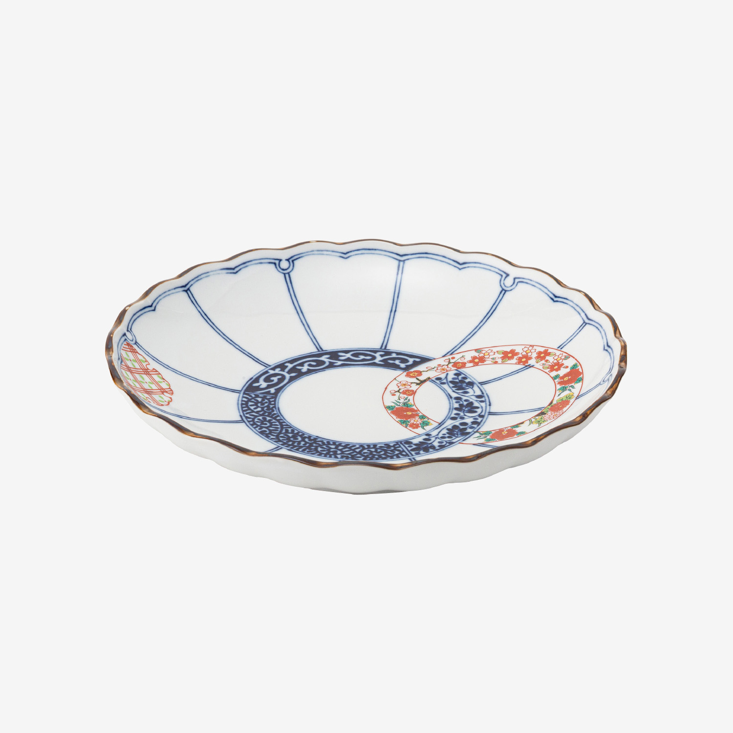 染錦輪つなぎ 菊型大皿