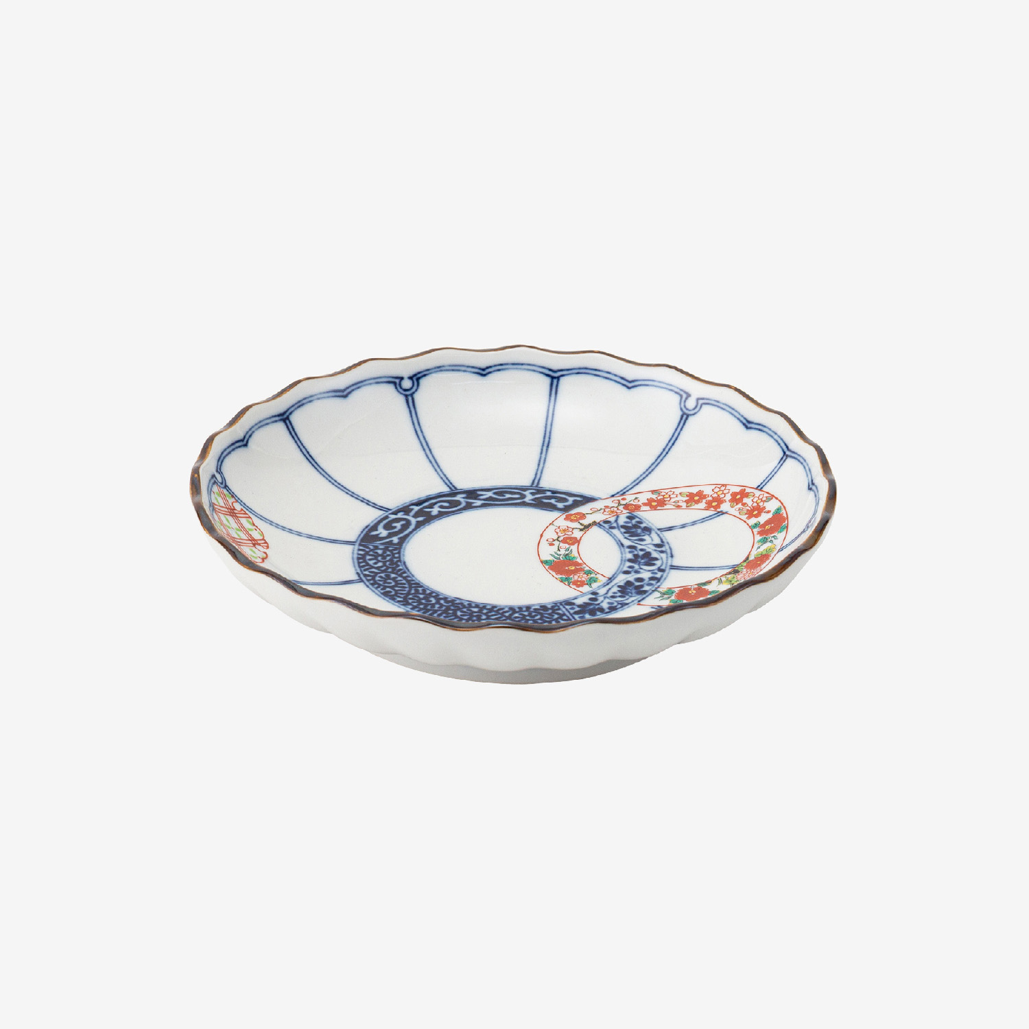 染錦輪つなぎ 菊型和皿