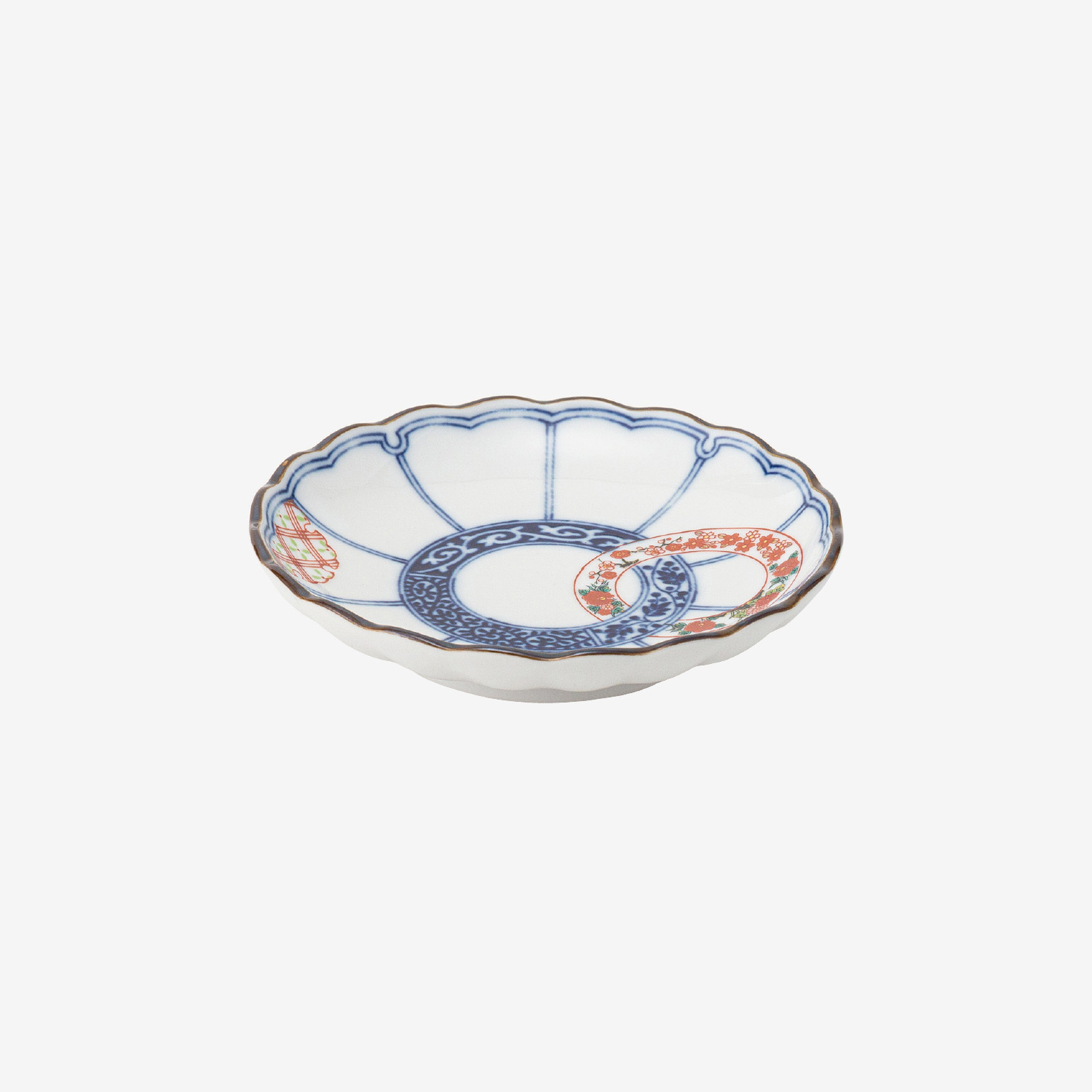 染錦輪つなぎ 菊型小皿