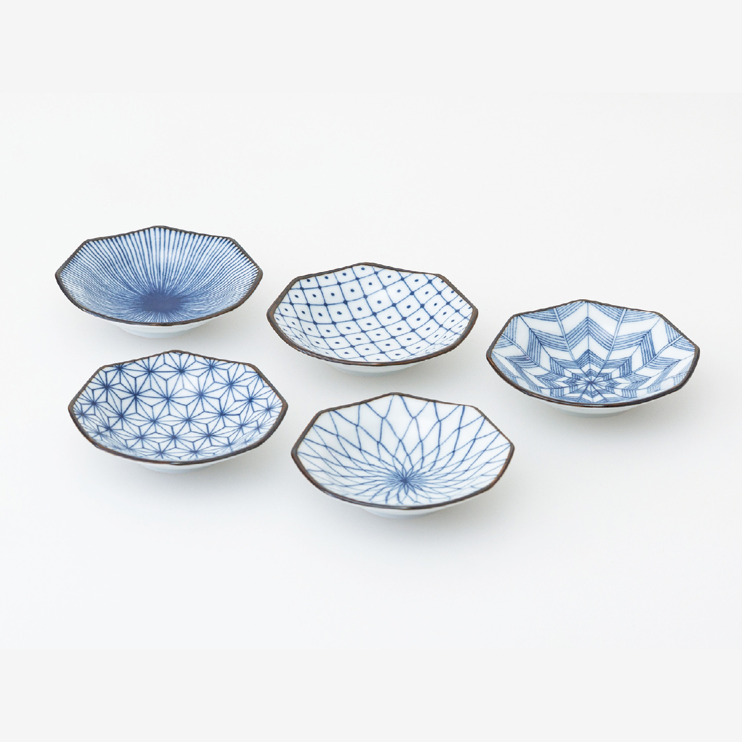 古染絵変り 八角小皿揃