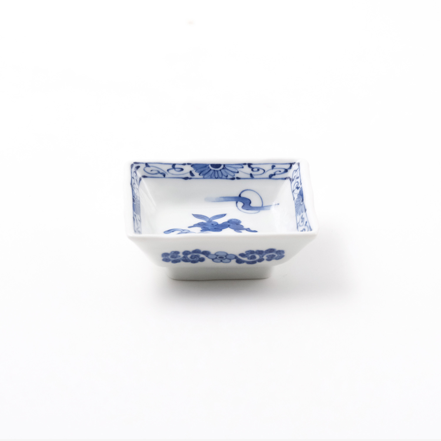 青海波月兎 変型角皿 小