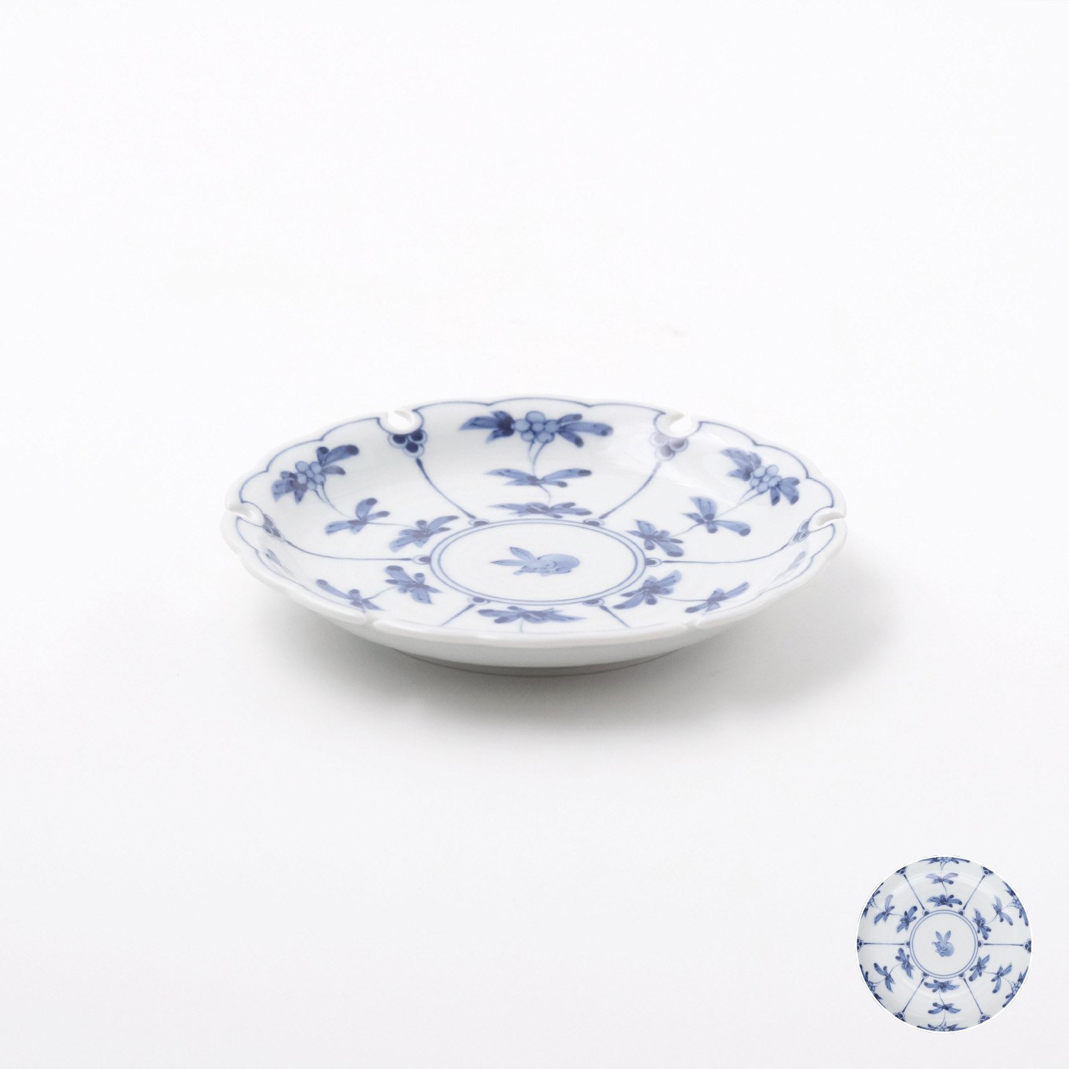 割草花兎文 雪輪銘々皿