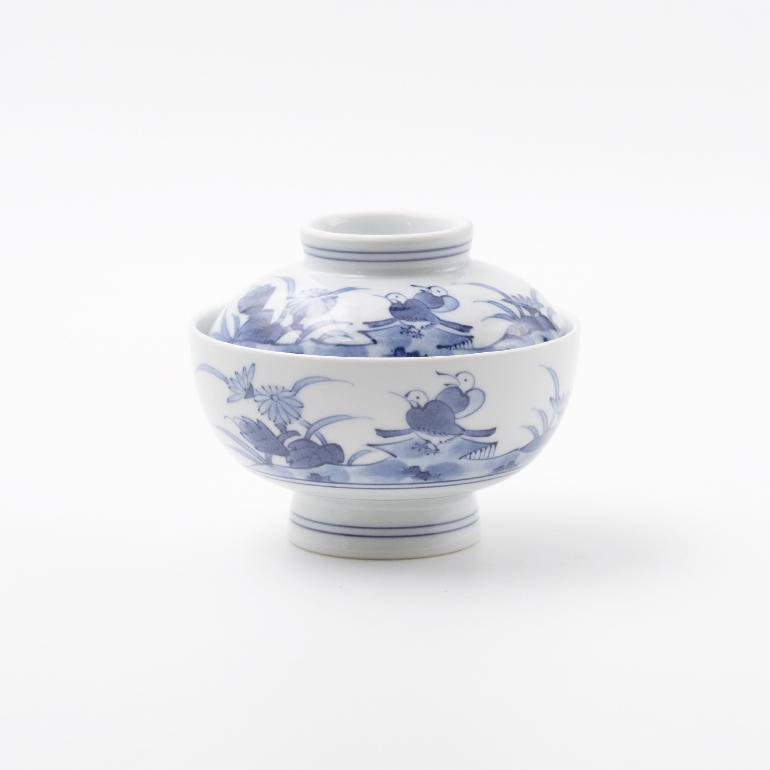 花鳥草花 蓋付碗