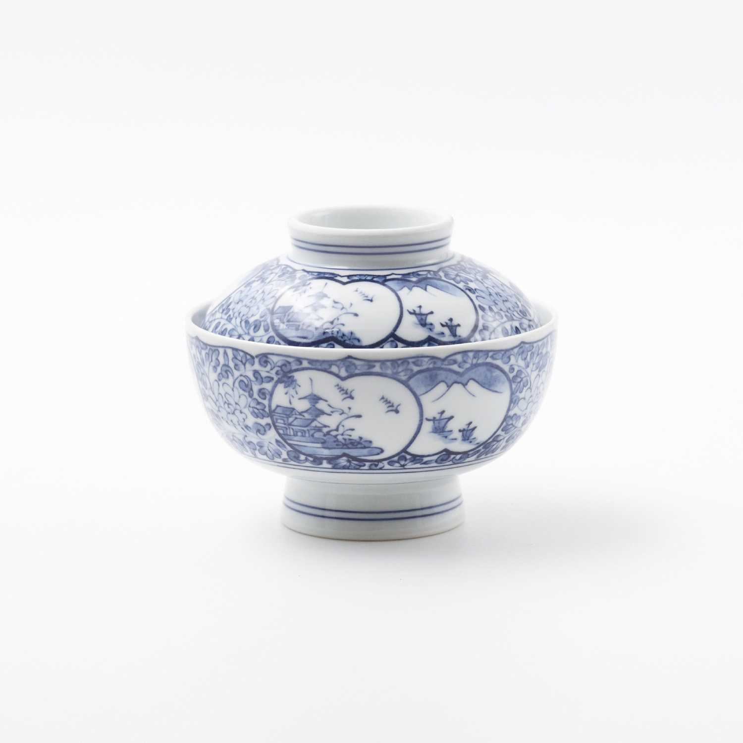 間取山水百景 蓋付碗