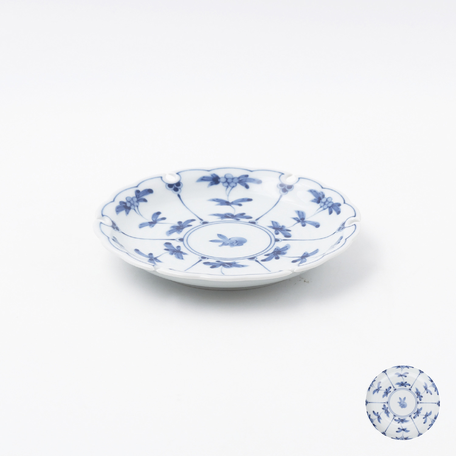 割草花兎文 雪輪5寸皿