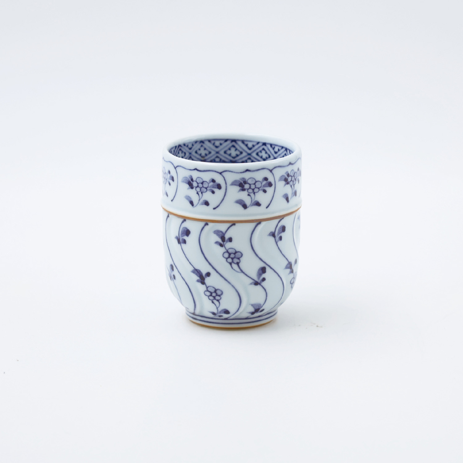 割草花 彫コップ 小