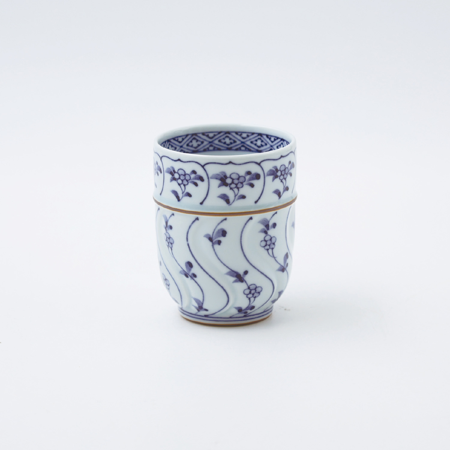 割草花 彫コップ 大