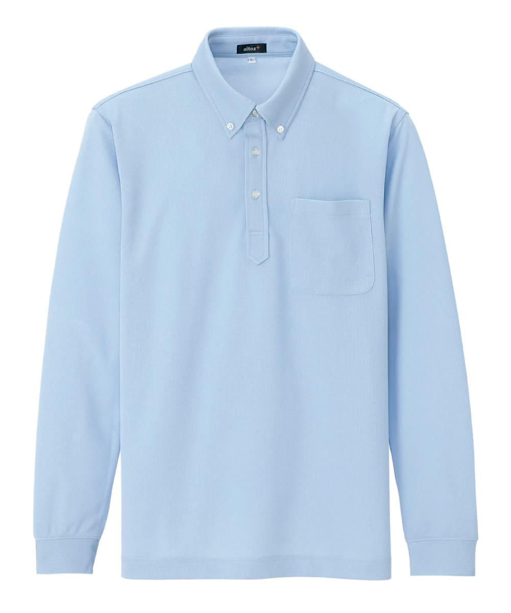 AZ-10598-017　男女兼用吸汗速乾長袖ボタンダウンポロシャツ　ライトサックス