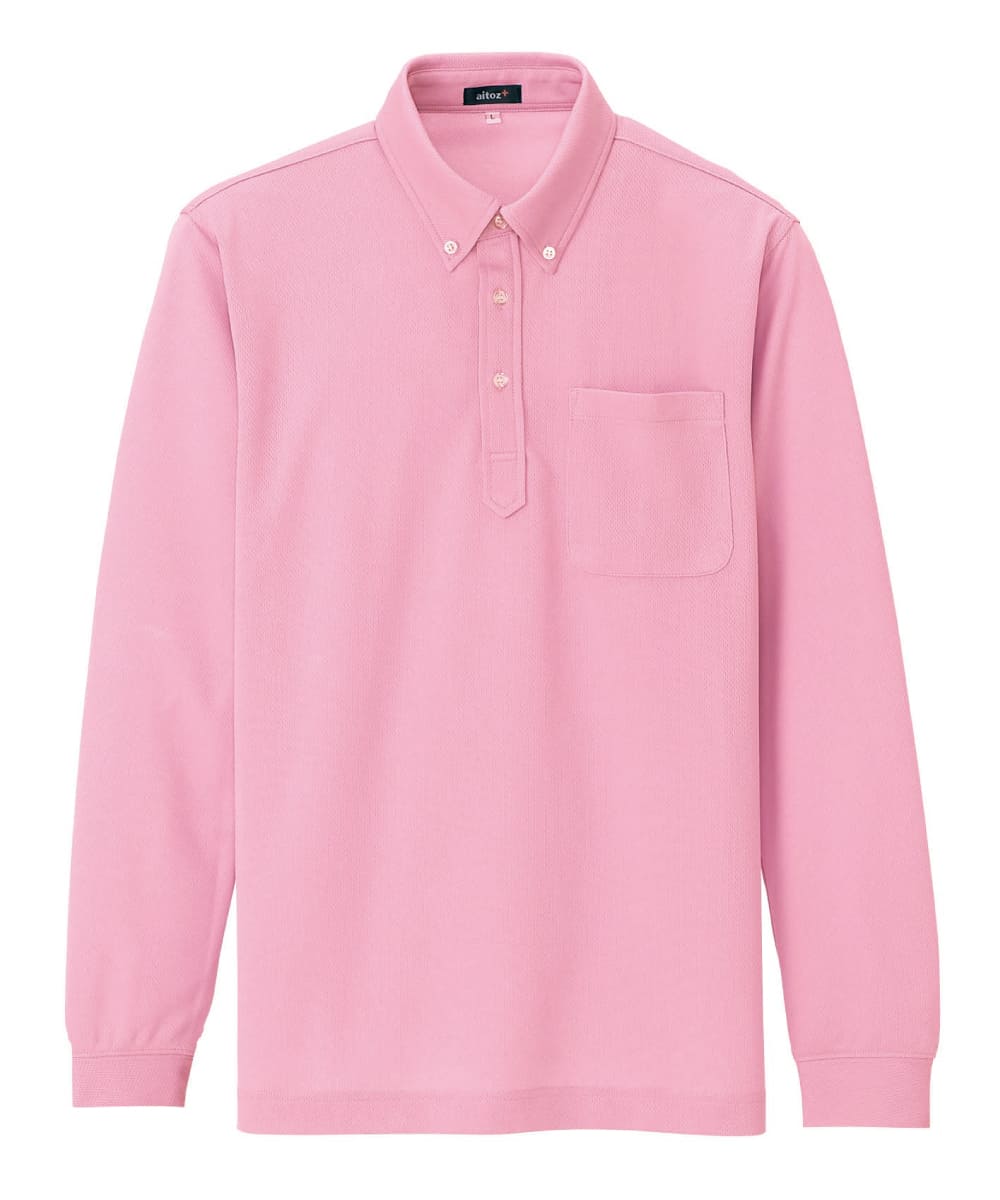 AZ-10598-160　男女兼用吸汗速乾長袖ボタンダウンポロシャツ　ピンク