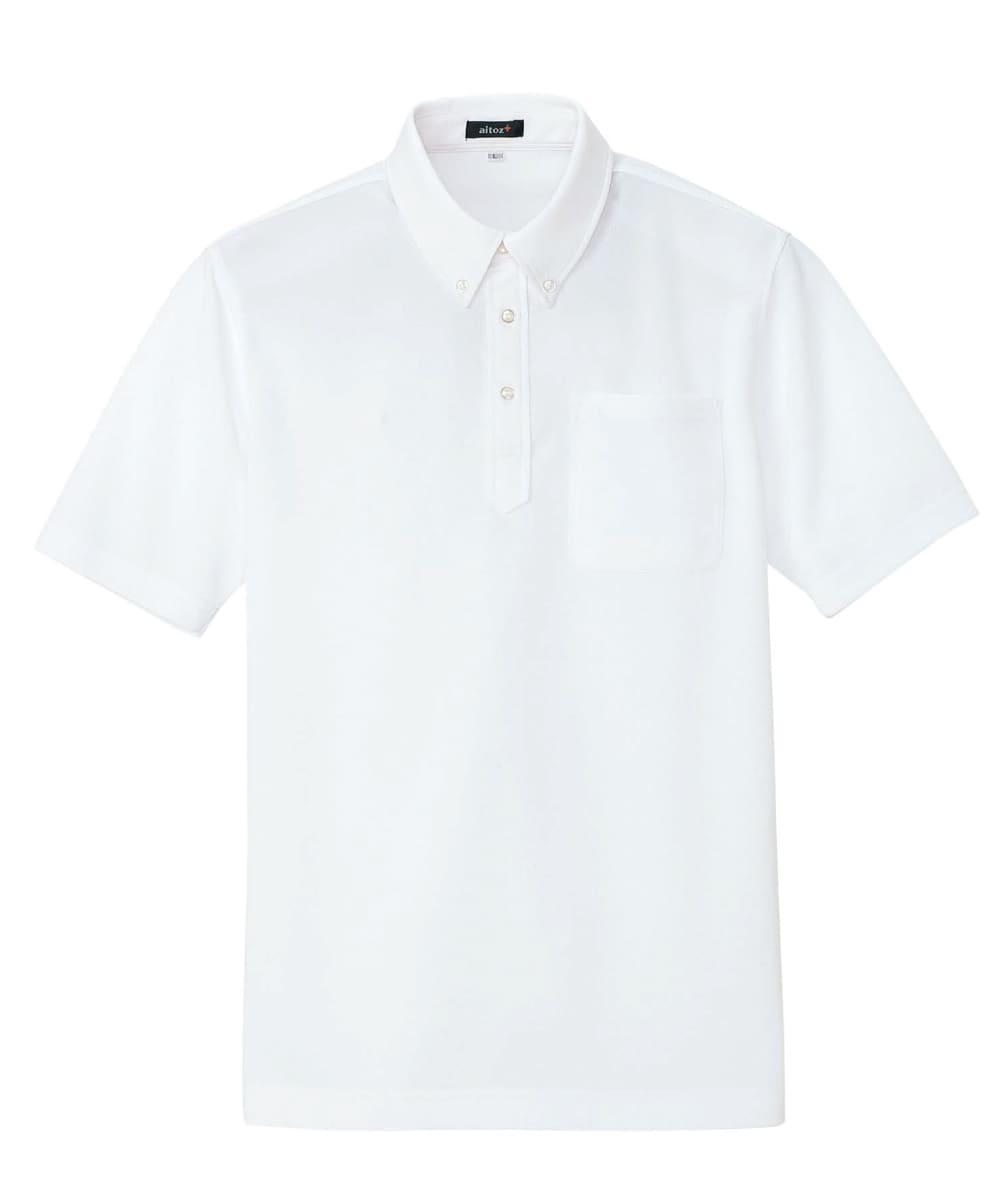 AZ-10599-001　男女兼用吸汗速乾半袖ボタンダウンポロシャツ　ホワイト