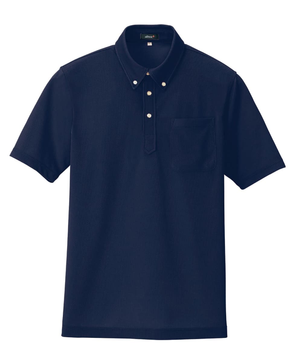 AZ-10599-008　男女兼用吸汗速乾半袖ボタンダウンポロシャツ　ネイビー