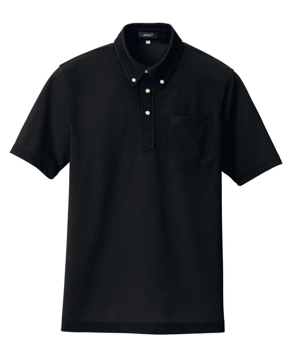 AZ-10599-010　男女兼用吸汗速乾半袖ボタンダウンポロシャツ　ブラック