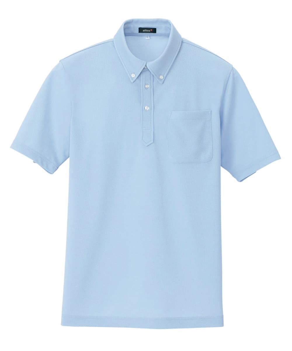 AZ-10599-017　男女兼用吸汗速乾半袖ボタンダウンポロシャツ　ライトサックス