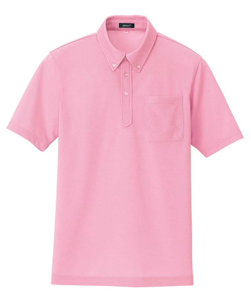 AZ-10599-160　男女兼用吸汗速乾半袖ボタンダウンポロシャツ　ピンク