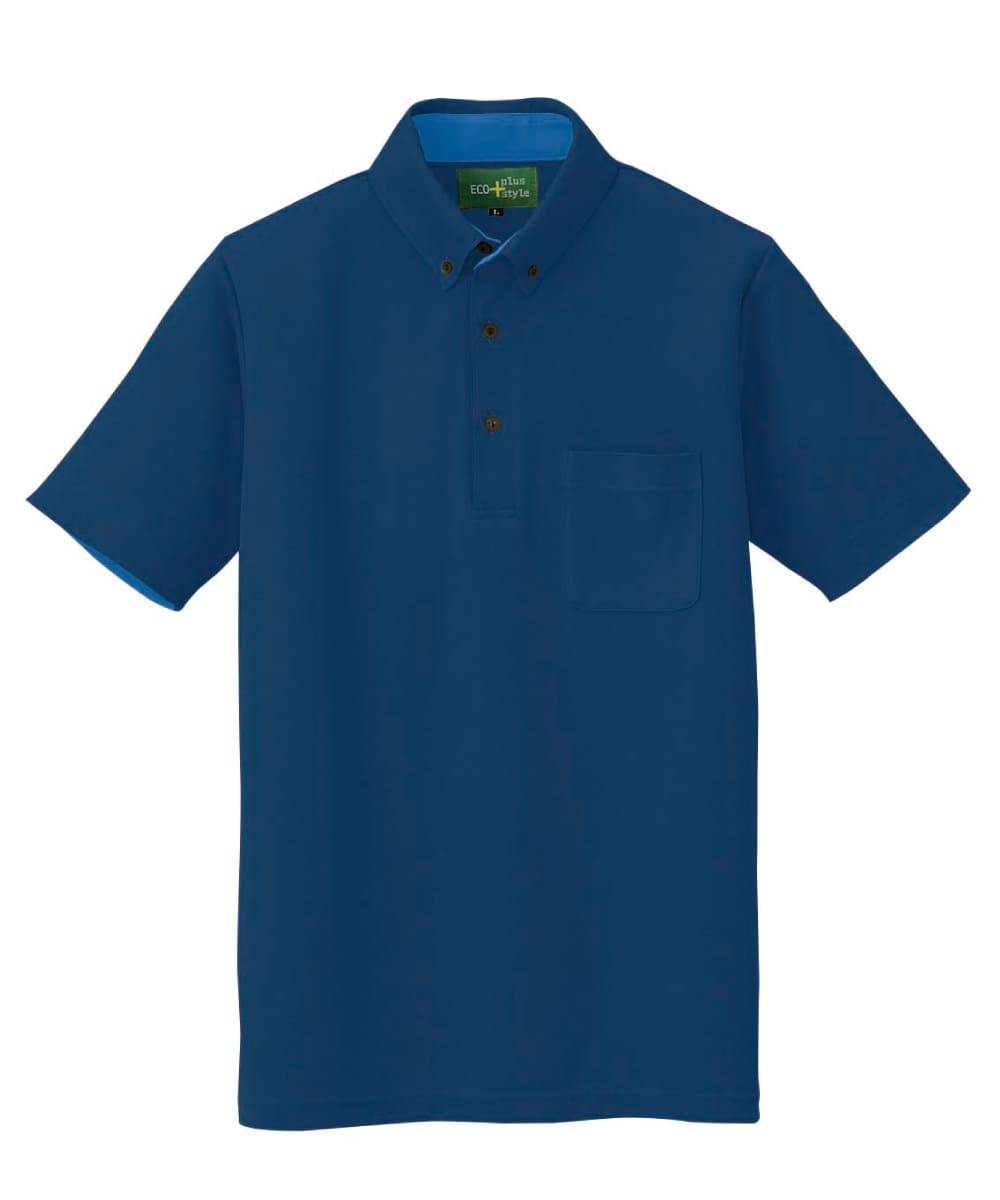 AZ-50006-008　男女兼用制電半袖ボタンダウンポロシャツ　ネイビー
