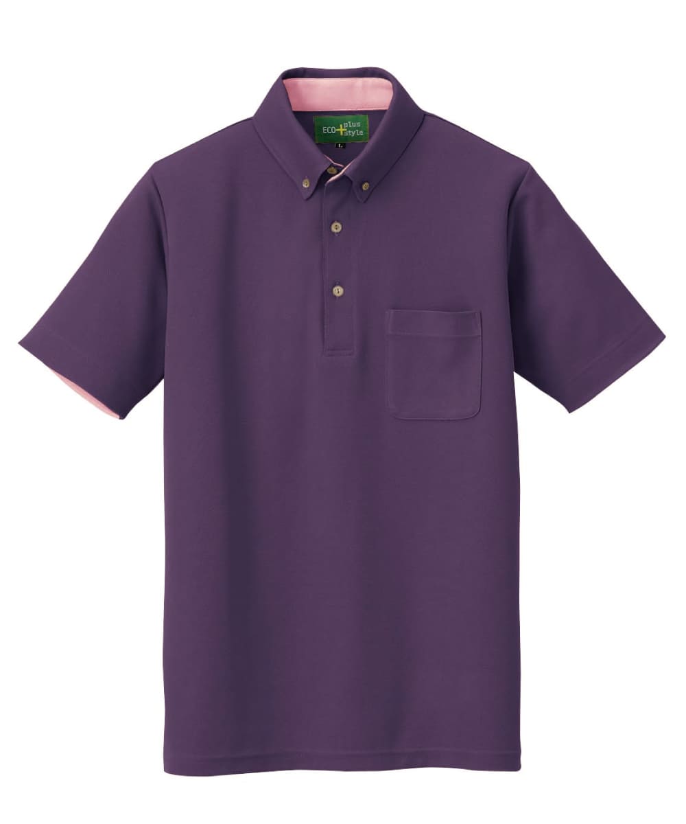 AZ-50006-062　男女兼用制電半袖ボタンダウンポロシャツ　チョコレート