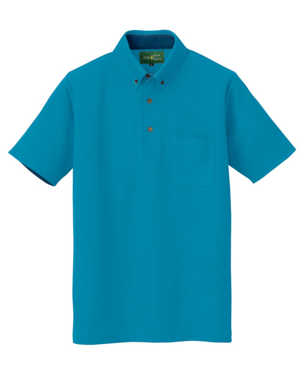 AZ-50006-066　男女兼用制電半袖ボタンダウンポロシャツ　ピーコックブルー