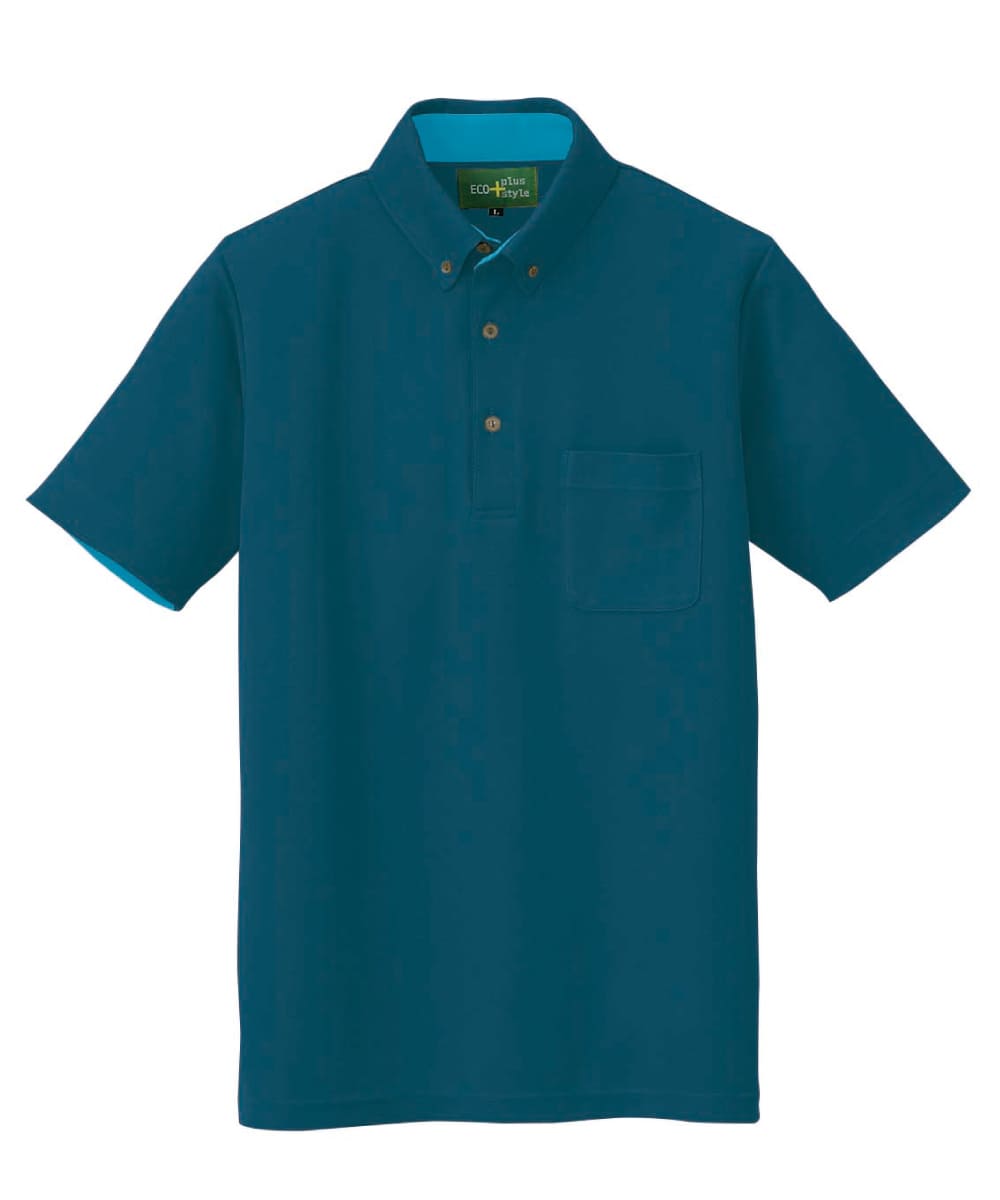AZ-50006-076　男女兼用制電半袖ボタンダウンポロシャツ　アイアンブルー