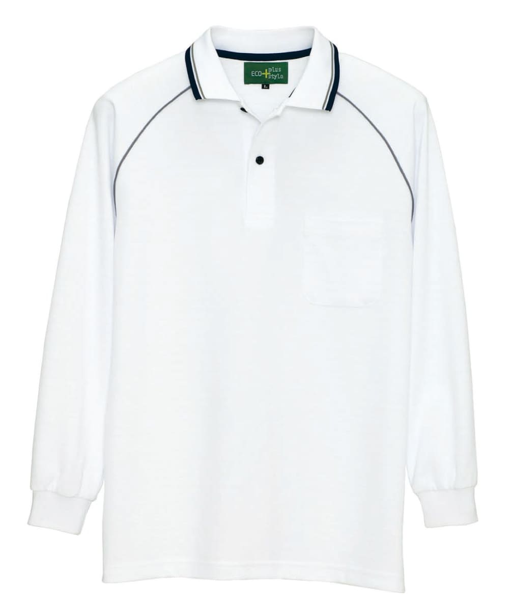 AZ-50010-001　男女兼用制電長袖ポロシャツ　ホワイト