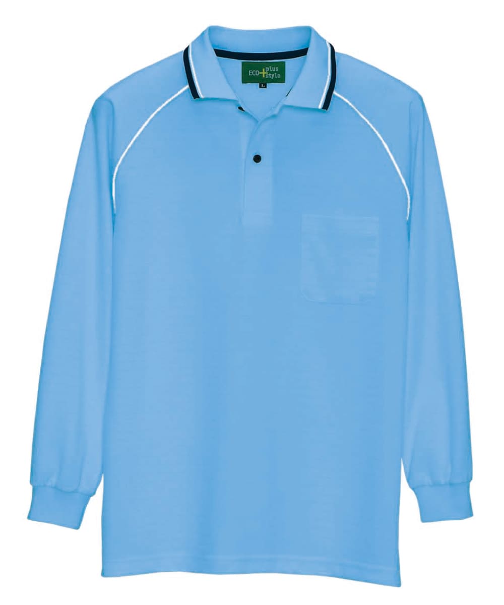 AZ-50010-007　男女兼用制電長袖ポロシャツ　サックス