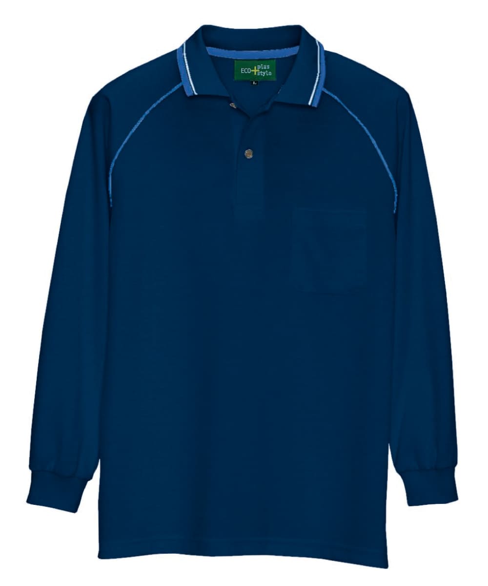 AZ-50010-008　男女兼用制電長袖ポロシャツ　ネイビー