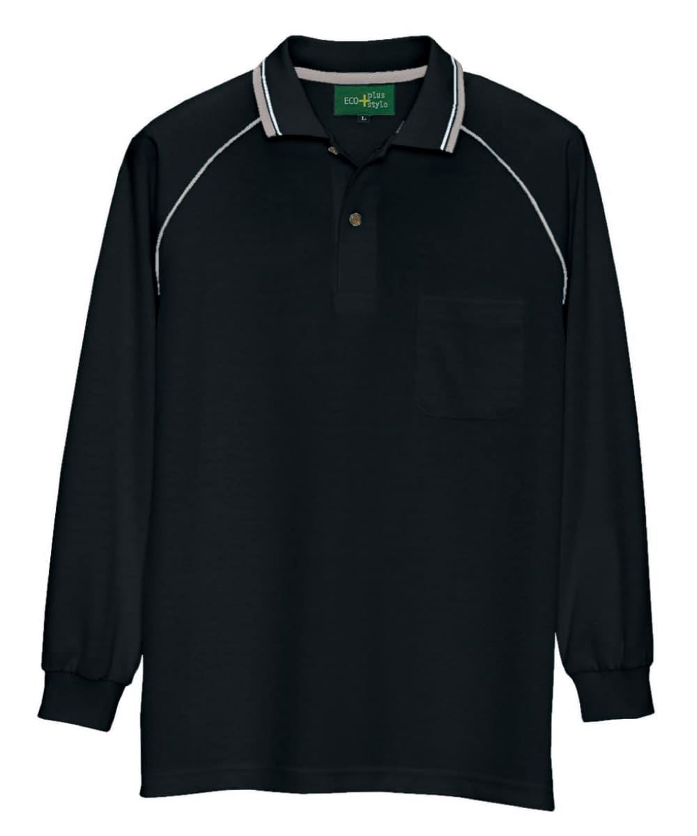AZ-50010-010　男女兼用制電長袖ポロシャツ　ブラック