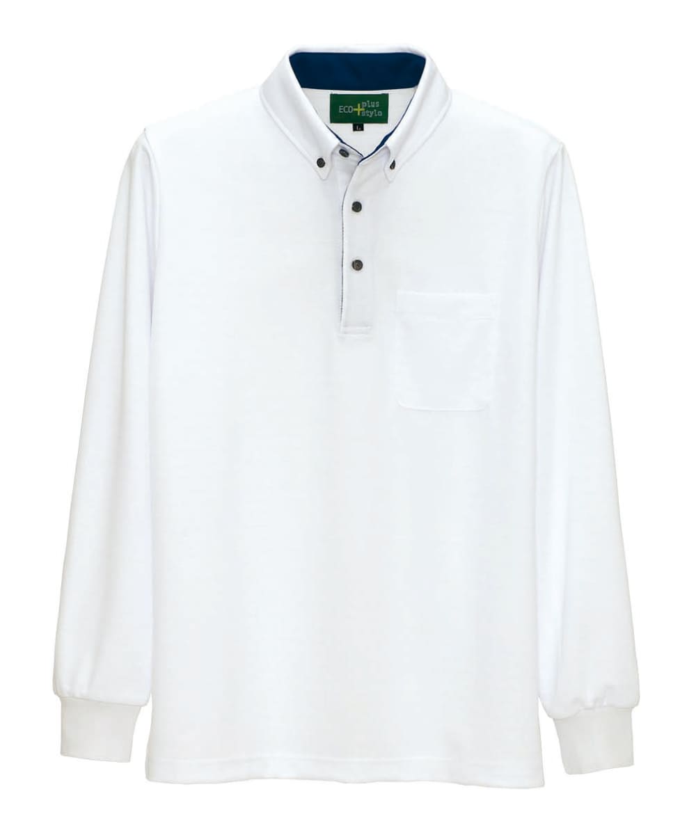 AZ-50012-001　男女兼用制電長袖ボタンダウンポロシャツ　ホワイト