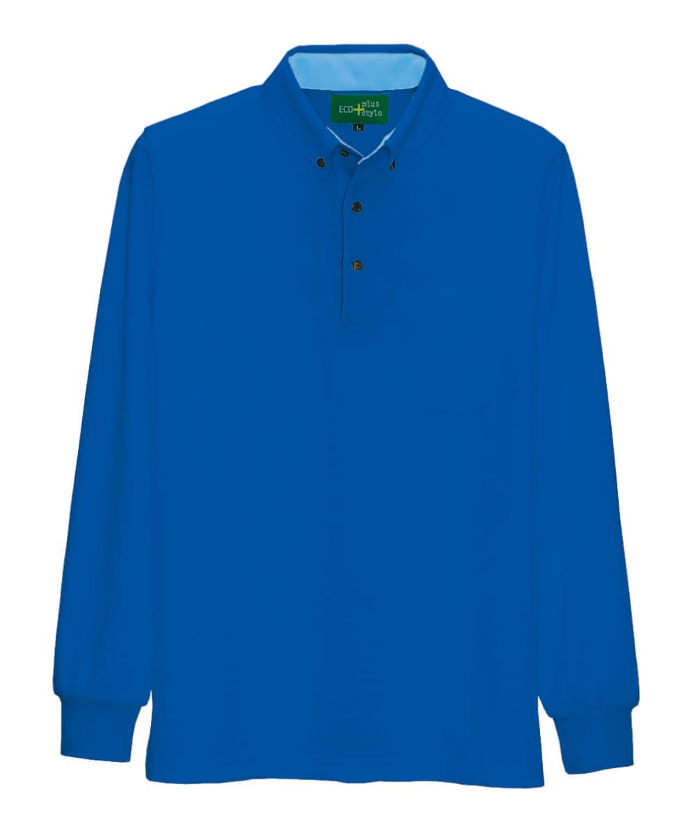 AZ-50012-006　男女兼用制電長袖ボタンダウンポロシャツ　ブルー