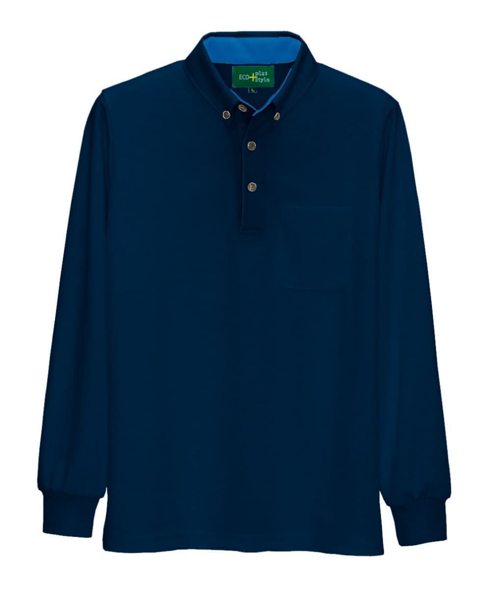 AZ-50012-008　男女兼用制電長袖ボタンダウンポロシャツ　ネイビー