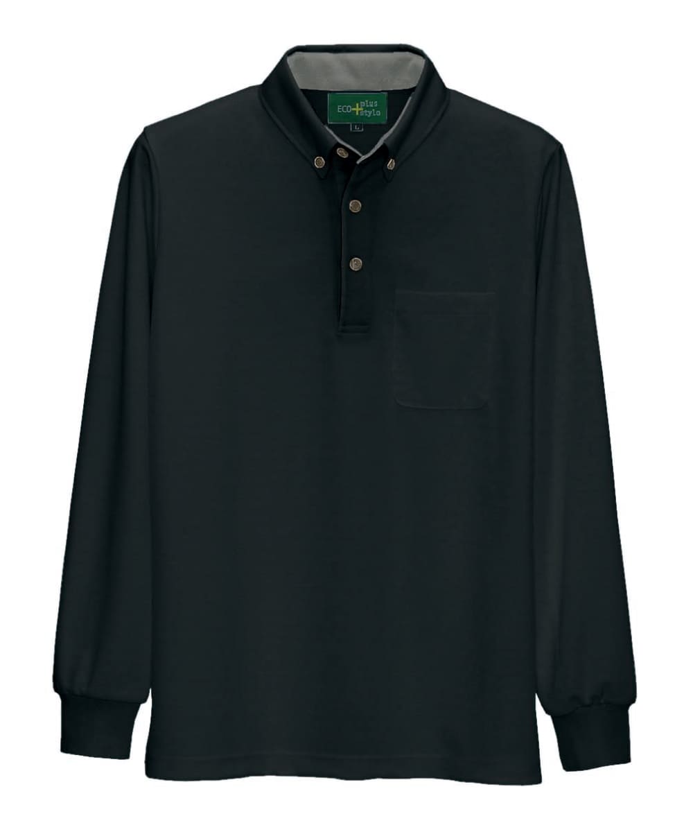 AZ-50012-010　男女兼用制電長袖ボタンダウンポロシャツ　ブラック
