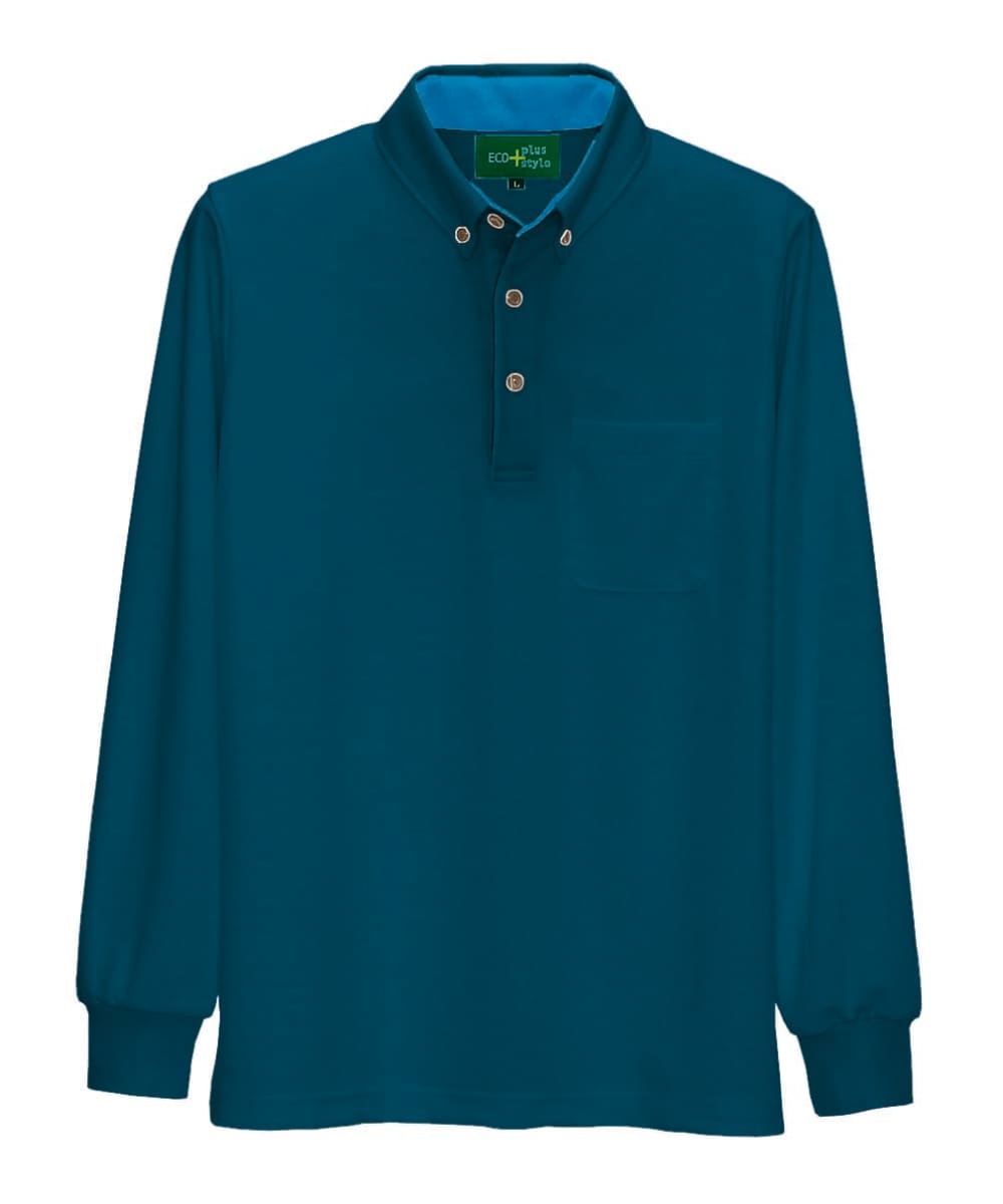 AZ-50012-076　男女兼用制電長袖ボタンダウンポロシャツ　アイアンブルー