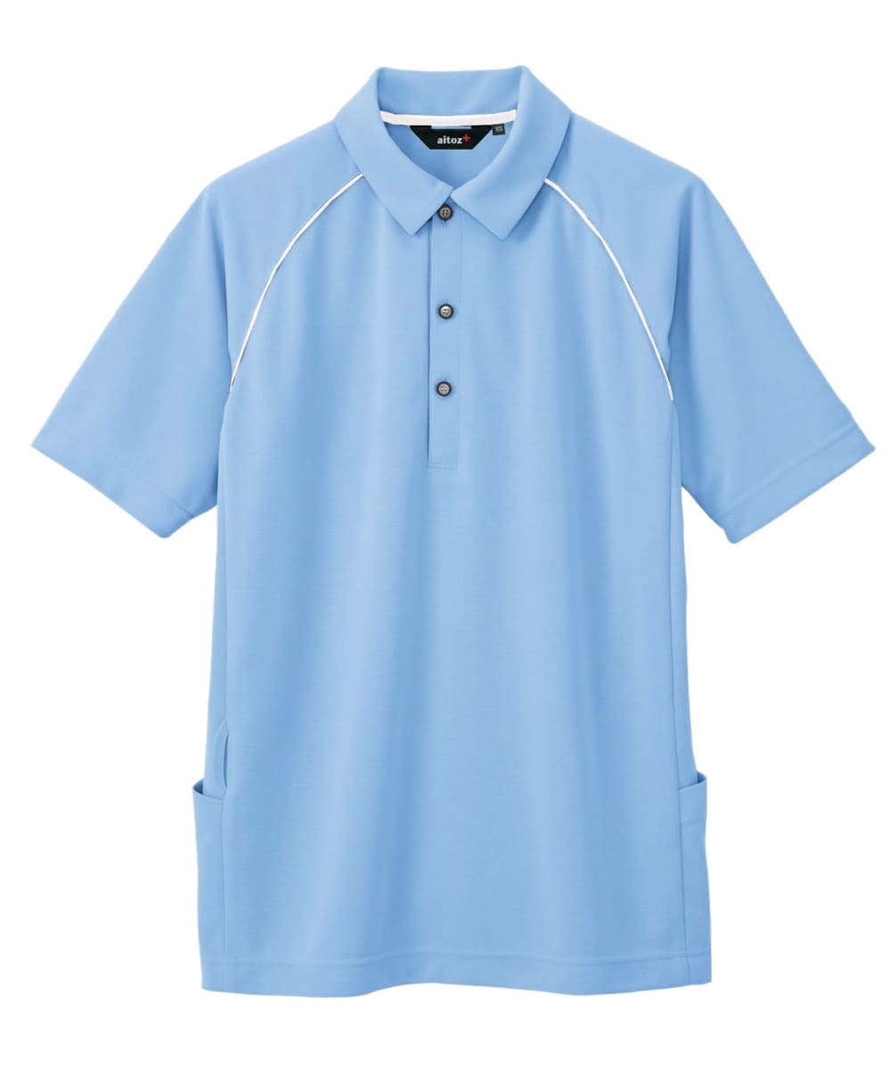 AZ-7663-007　男女兼用バックサイドポケット付半袖ポロシャツ　サックス