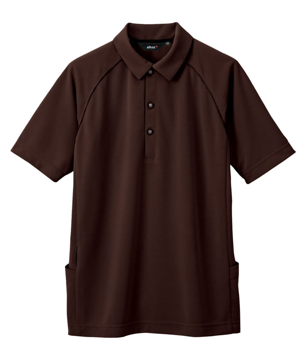AZ-7663-022　男女兼用バックサイドポケット付半袖ポロシャツ　ブラウン