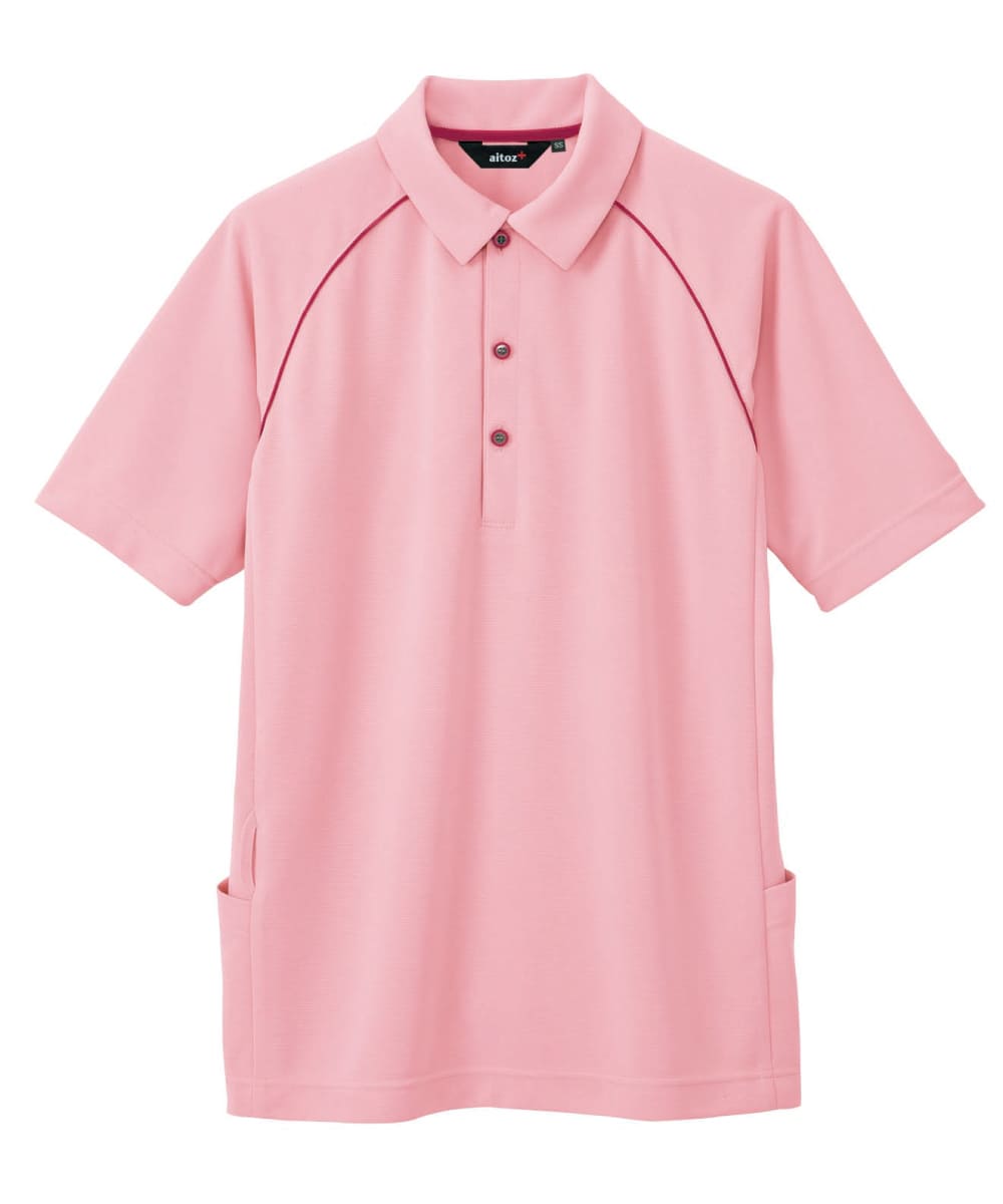 AZ-7663-160　男女兼用バックサイドポケット付半袖ポロシャツ　ピンク