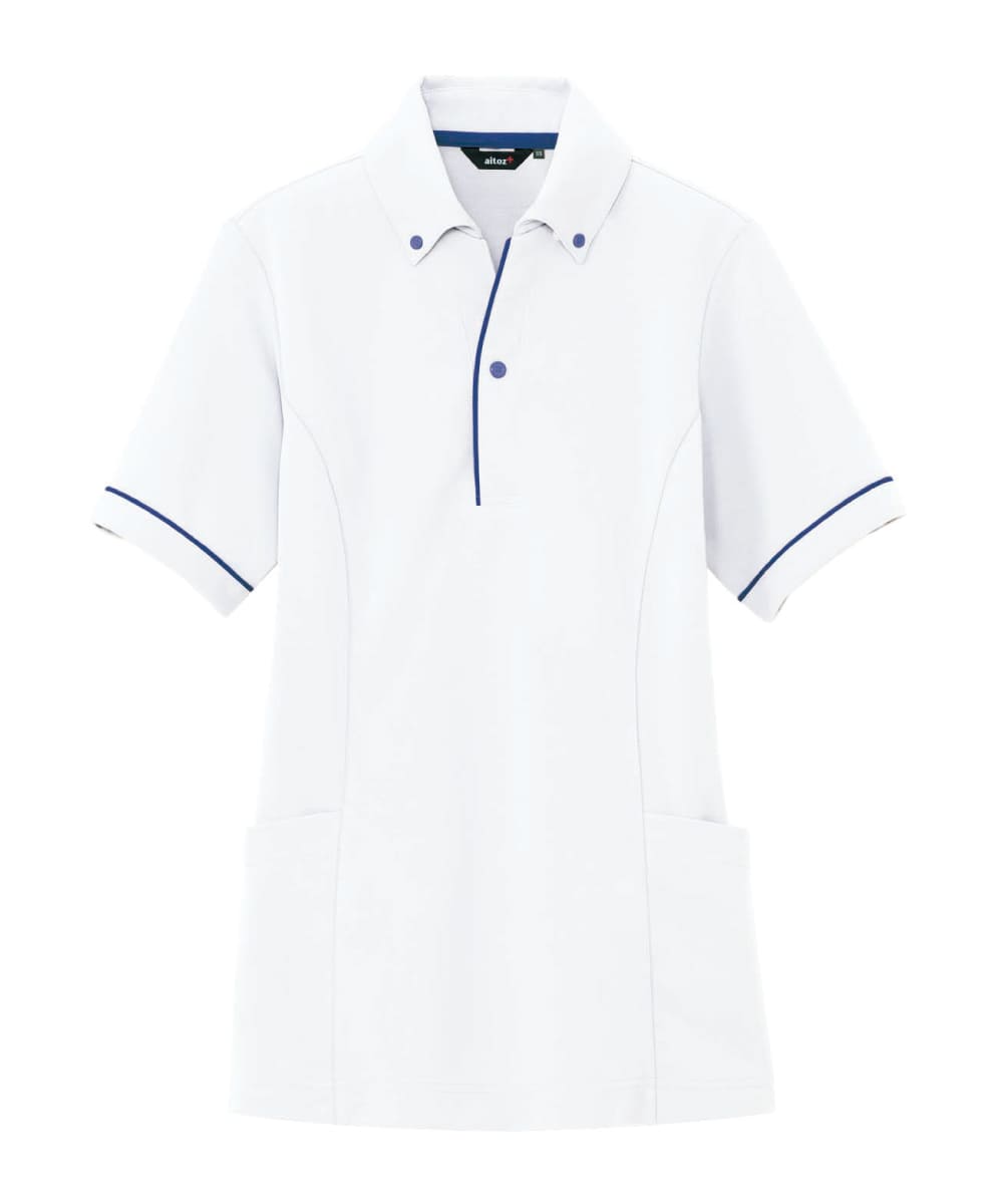AZ-7668-001　男女兼用サイドポケット半袖ポロシャツ　ホワイト