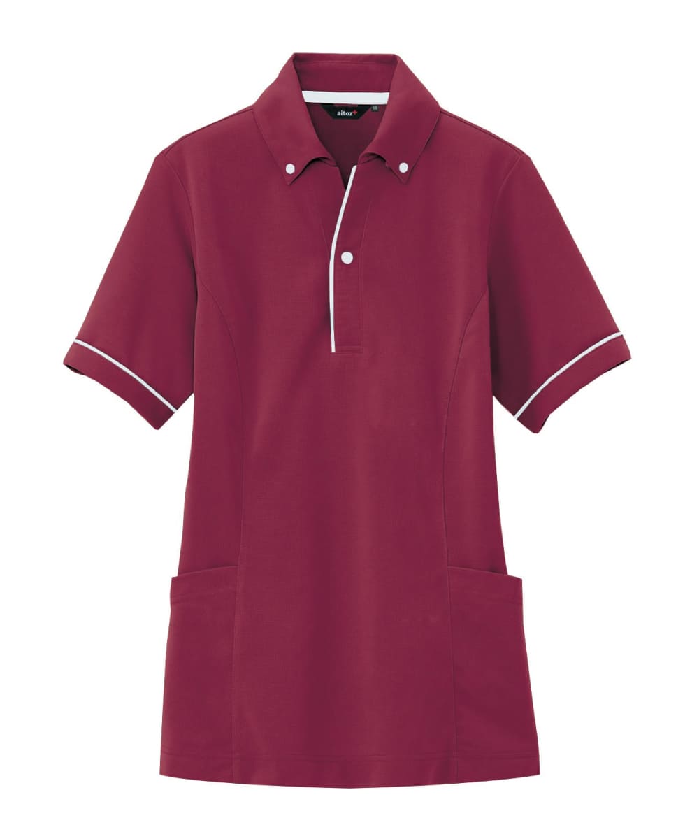 AZ-7668-039　男女兼用サイドポケット半袖ポロシャツ　ワイン